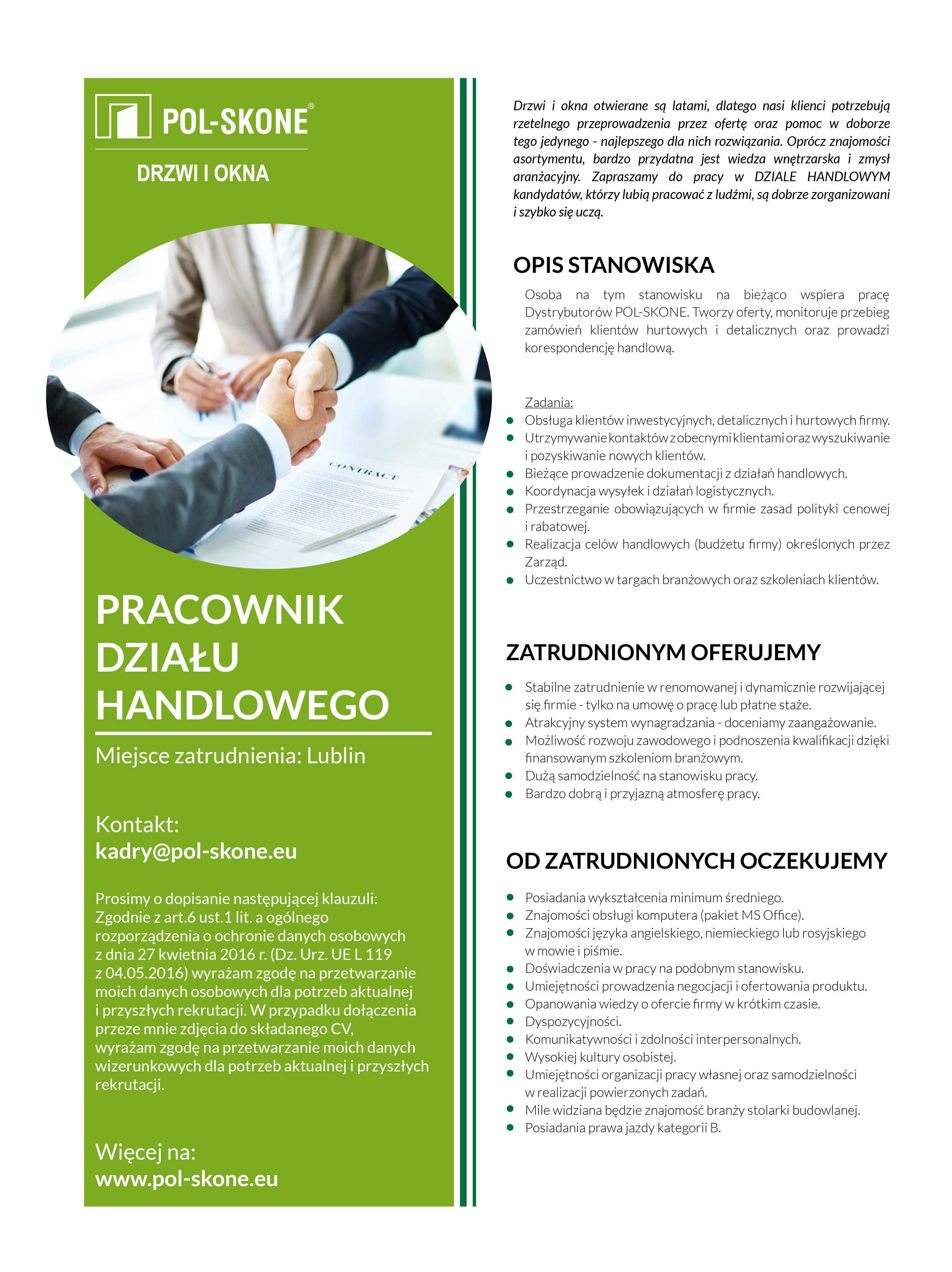 PRACOWNIK DZIAŁU HANDLOWEGO - POL-SKONE Sp. Z O.o.